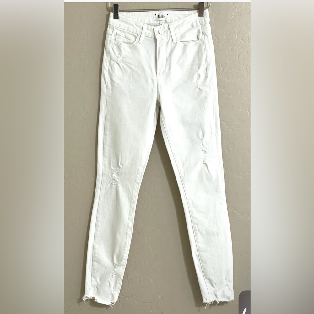 Paige Denim Jeans Hoxton Ankle High Rise Distressed White Jeans SZ 28